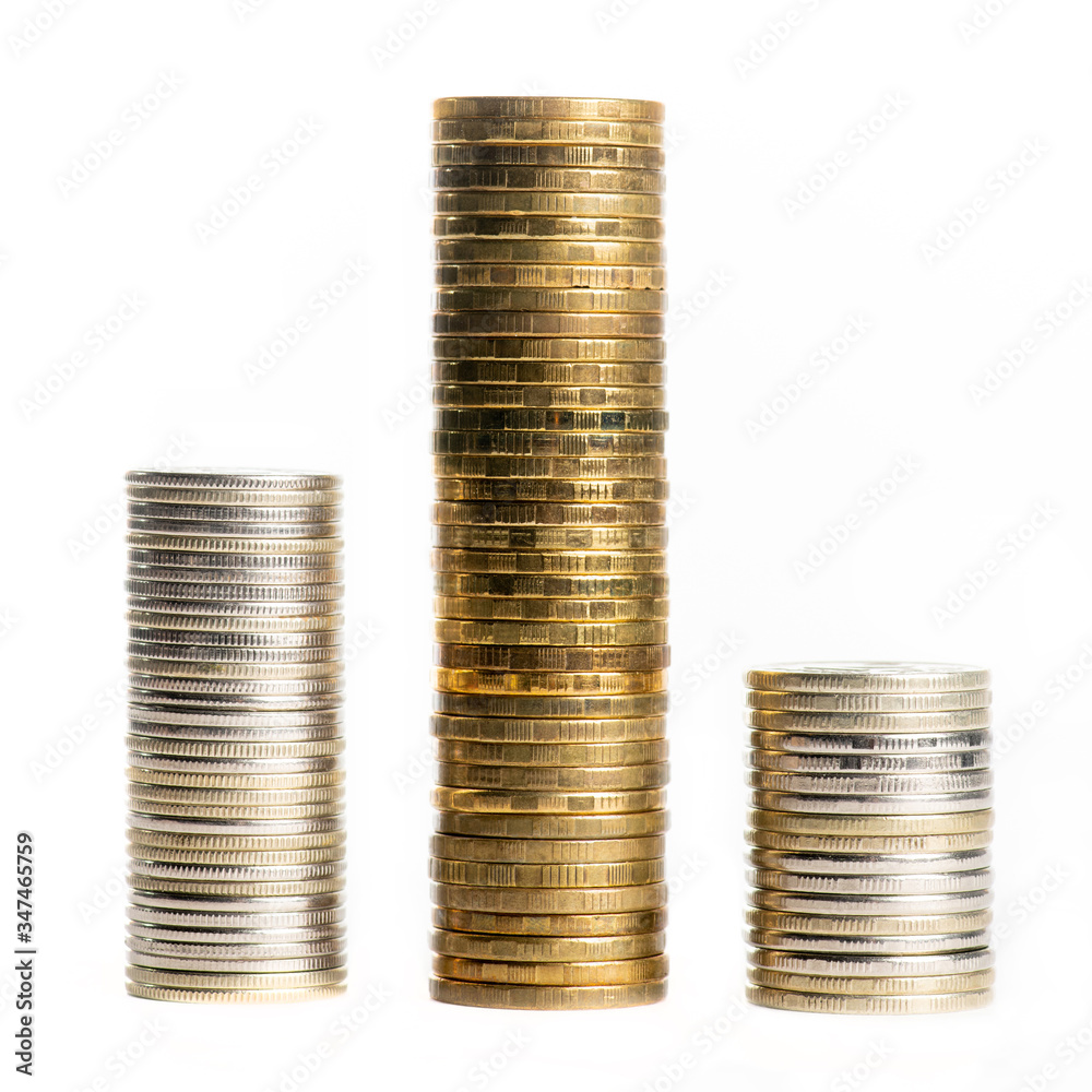 Bars of gold and silver coins isolated on white background Bars of gold and silver coins isolated on white background