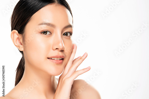 Beautiful Young Asian Woman with Clean Fresh Skin. Face care  Facial treatment  Cosmetology  beauty and healthy skin and cosmetic concept  woman beauty skin isolated on white background