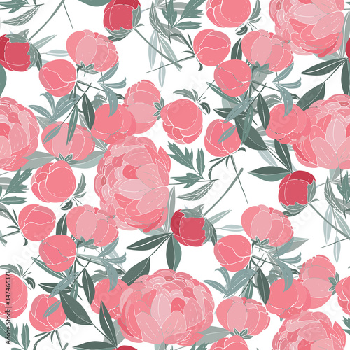 Seamless floral pattern with peonies. Vector illustration
