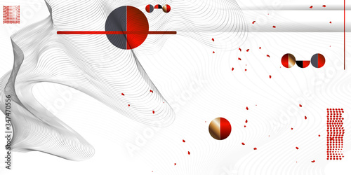 Abstract background of lines and figures in the Japanese style red black white minimalism. White background vector illustration
