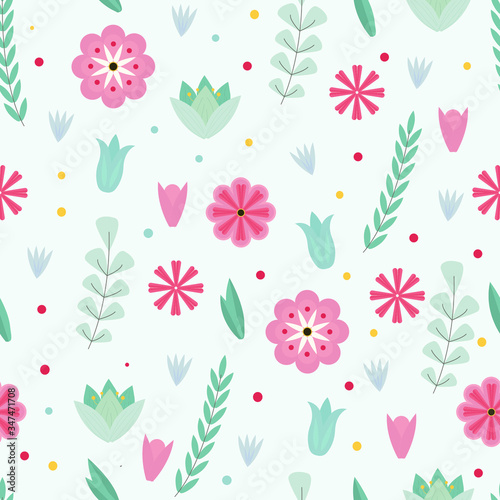 Summer flowers vector pattern. Cute floral seamless. Wedding flowers background. Spring wallpaper.