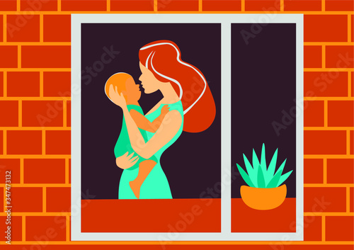life in window woman and chid