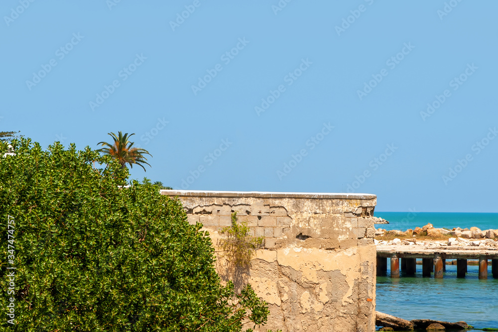 Embankment and pier in the Mediterranean Sea in Carthage, Tunisia
