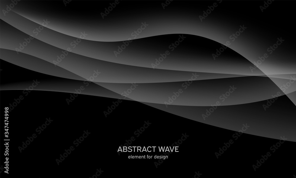 Fototapeta premium Abstract black background with smooth gray lines, waves. Modern and fashion. Gradient geometric. Vector illustration.