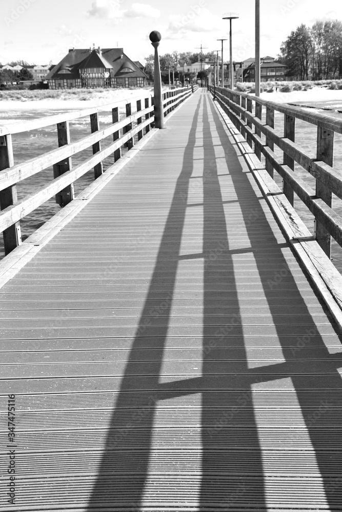 Sea bridge of Zingst, germany in black and white