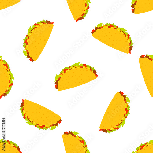 Tacos seamless pattern. Mexican taco in wheat tortillaon