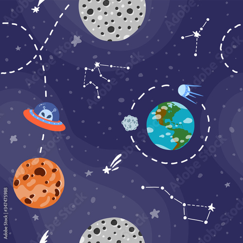 Galaxy pattern cartoon style. Cute design for 