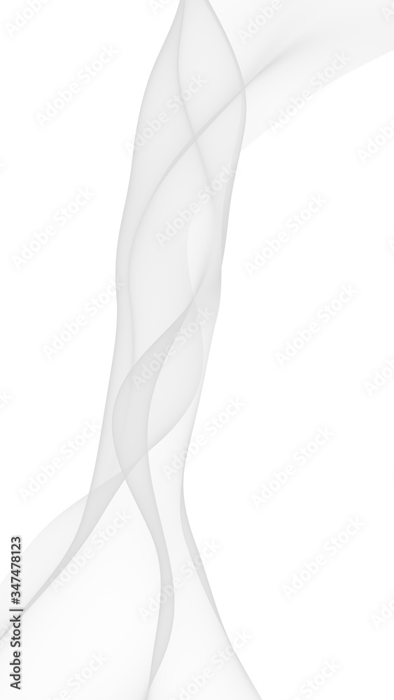 White abstract background. Fluttering white scarf. Waving on wind white fubric. 3D illustration