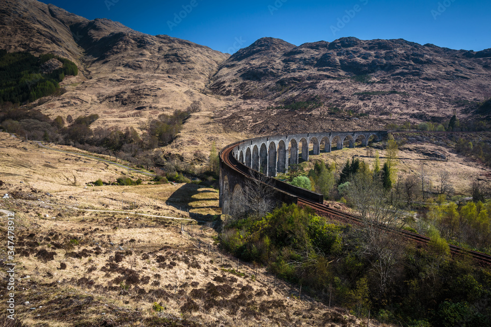 The Glenfinnan railway viaduct in the Western Highlands of Scotland