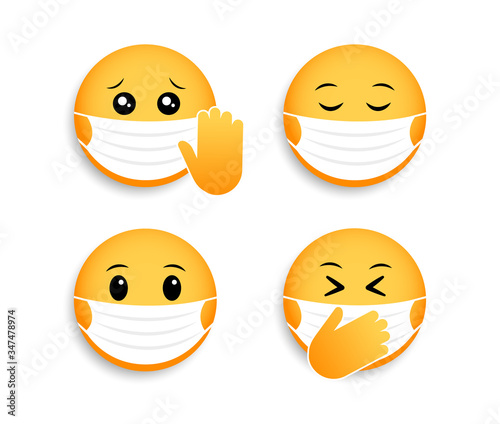 Medical mask emoticons. Vector icon for coronavirus. Smileys for social media chat.