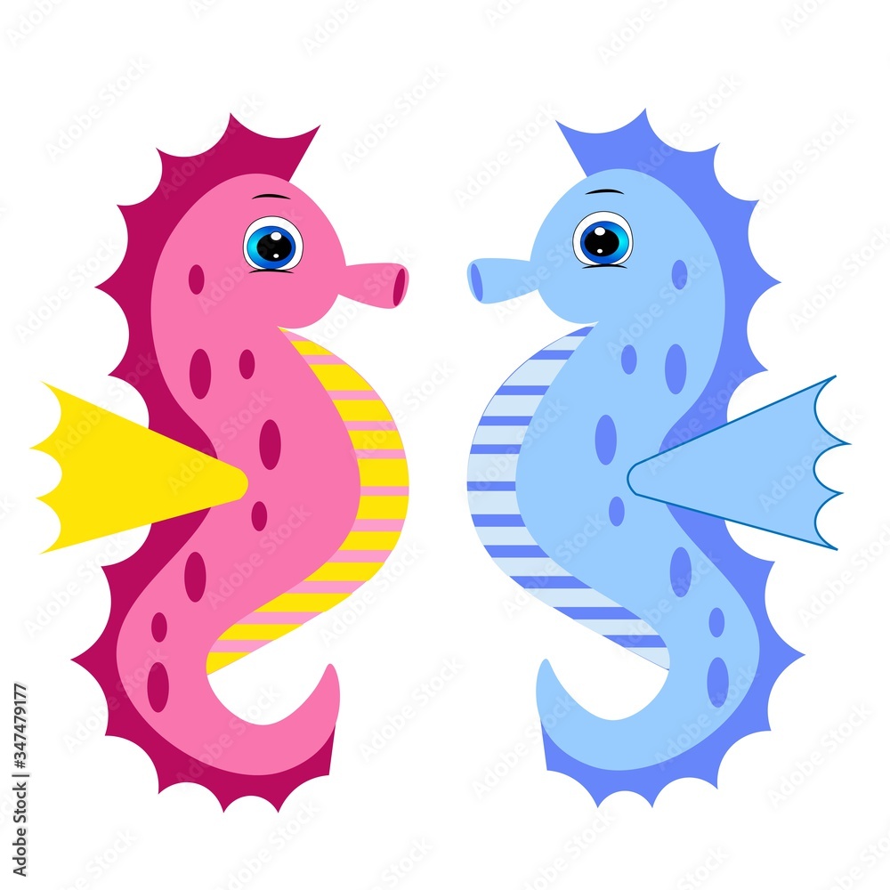 Fototapeta premium Cute cartoon seahorse. character vector illustration.