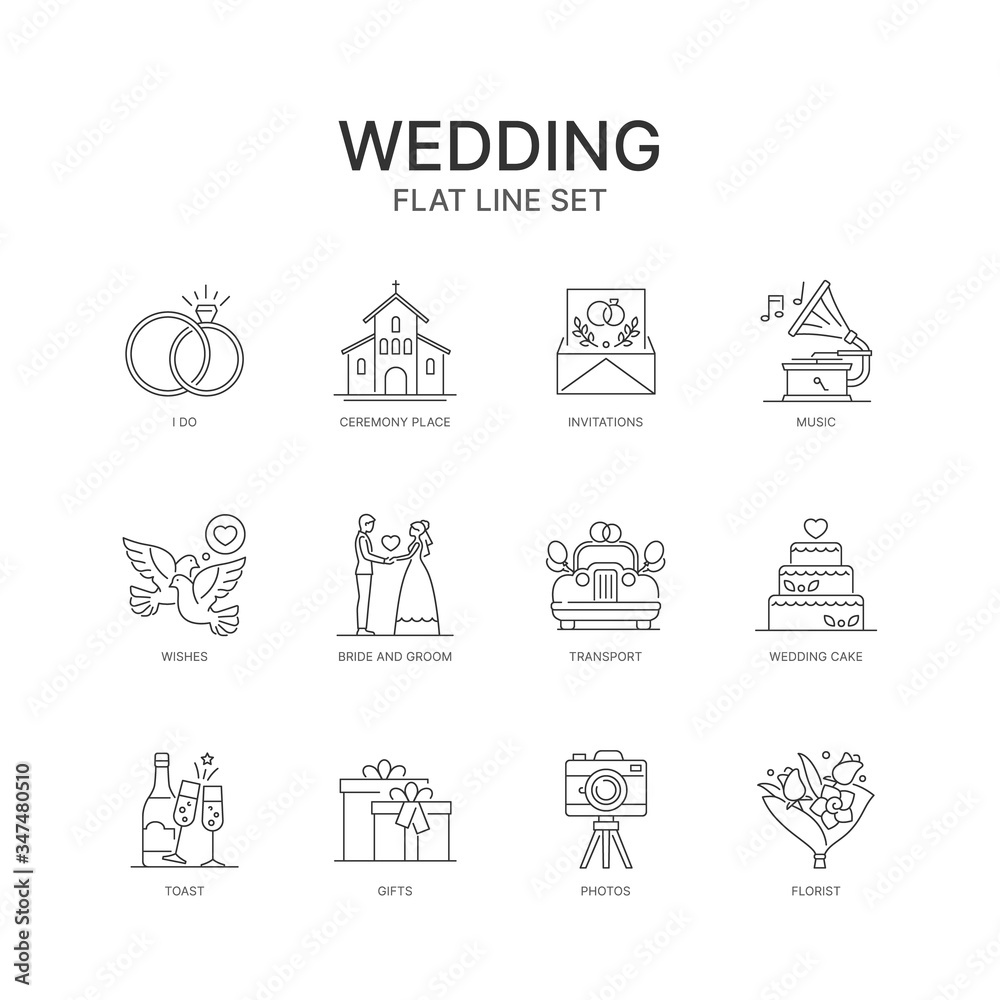 Vector set of linear icons. Icons for wedding design.