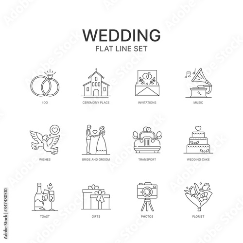 Vector set of linear icons. Icons for wedding design.