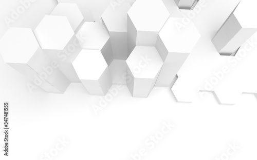 White abstract background with honeycomb. Hexagon bars isolated on white backdrop. 3D illustration