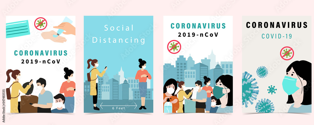 Novel coronavirus background and covid-19 concept of people in city design to prevent the spread of bacteria, viruses.Vector illustration for poster