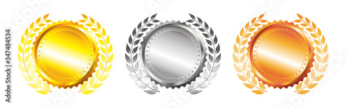 set of gold silver and bronze medals