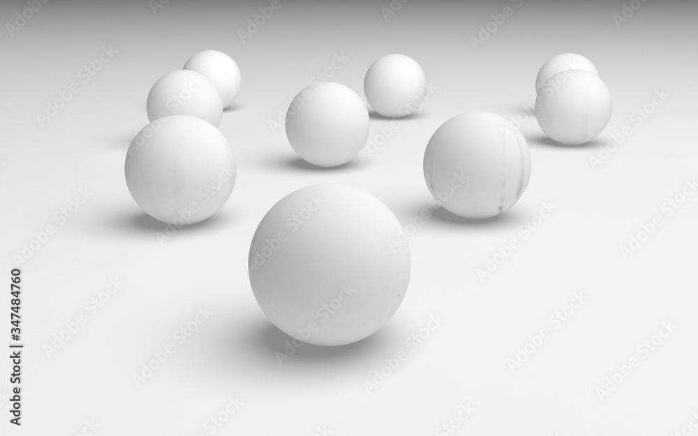 White abstract background. Set of white balls isolated on white backdrop. 3D illustration White abstract background. Set of white balls isolated on white backdrop. 3D illustration