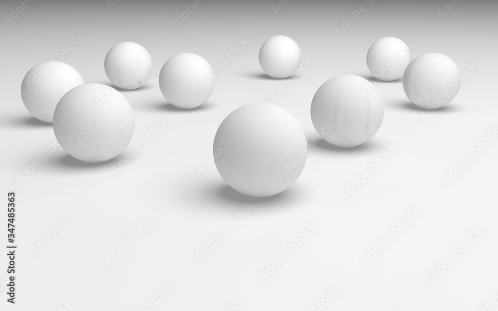 White abstract background. Set of white balls isolated on white backdrop. 3D illustration White abstract background. Set of white balls isolated on white backdrop. 3D illustration