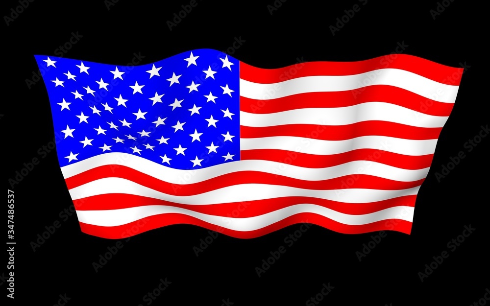 Waving flag of the United States of America on a dark background. Stars and Stripes. State symbol of the USA. 3D illustration Waving flag of the United States of America on a dark background. Stars and Stripes. State symbol of the USA. 3D illustration