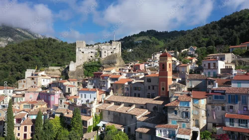 France, Nice, Aerial view of the hilltop village of Roquebrune Cap Martin. France, Nice, Aerial view of the hilltop village of Roquebrune Cap Martin.