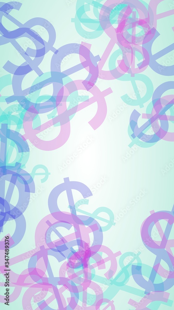 Multicolored translucent dollar signs on white background. 3D illustration