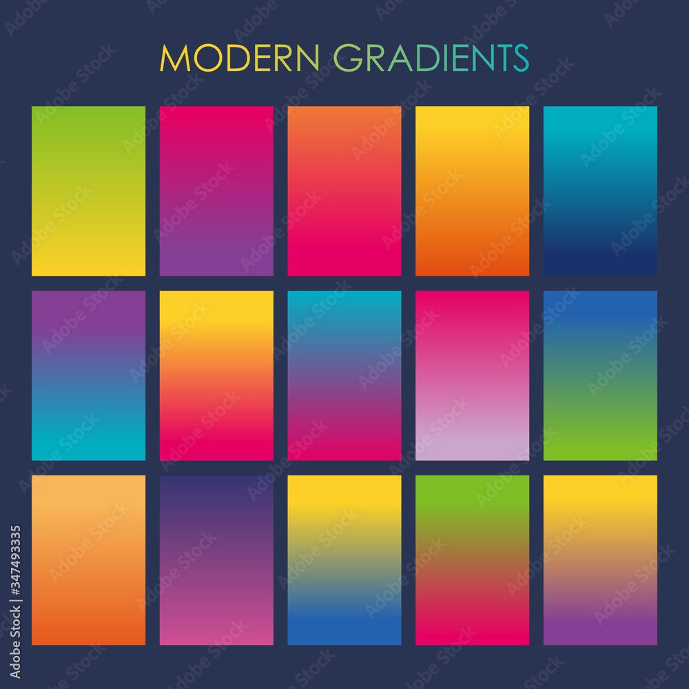 Set of Different Colorful Modern Gradients Vector, Trendy Linear Gradients Template