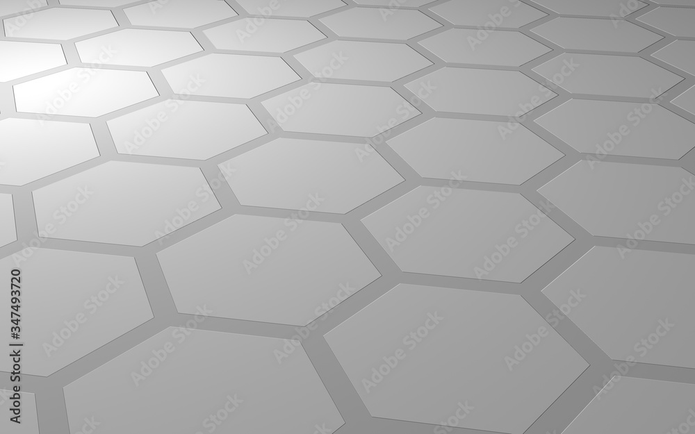 Honeycomb on a gray background. Perspective view on polygon look like honeycomb. Extruded, bump cell. Isometric geometry. 3D illustration Honeycomb on a gray background. Perspective view on polygon look like honeycomb. Extruded, bump cell. Isometric geometry. 3D illustration