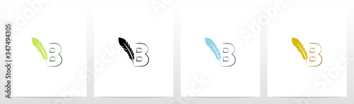 Feather Quill On Letter Logo Design B