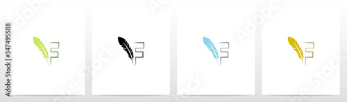Feather Quill On Letter Logo Design F