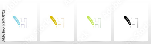 Feather Quill On Letter Logo Design H