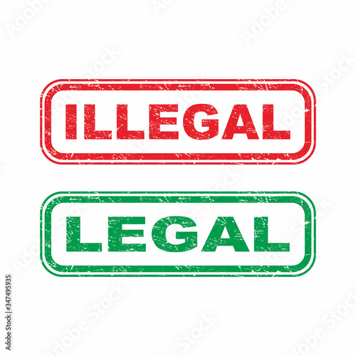 Abstract Grunge Red Green Rubber Legal and Illegal Stamp Sign Illustration Vector, Legal and Illegal Label Mark Template Design