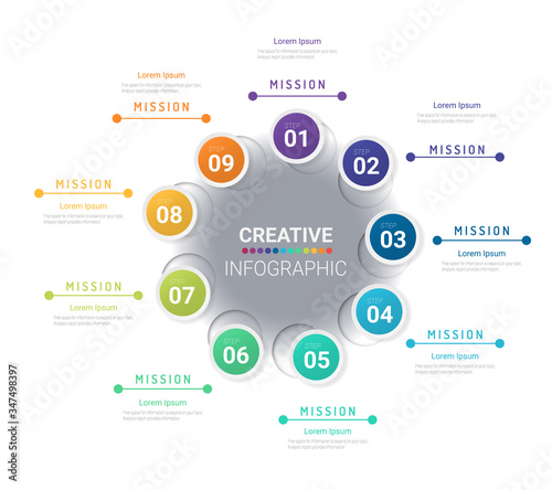 Infographic design elements for your business with 9 options, parts, steps or processes, Vector Illustration. 