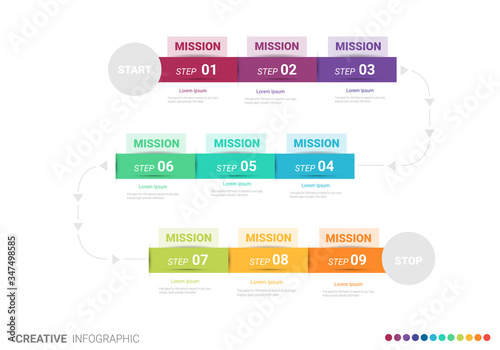 Infographic design elements for your business with 9 options, parts, steps or processes, Vector Illustration. 