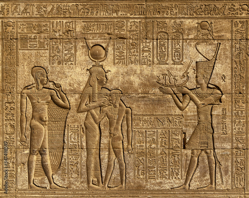 Hieroglyphic carvings in egyptian temple