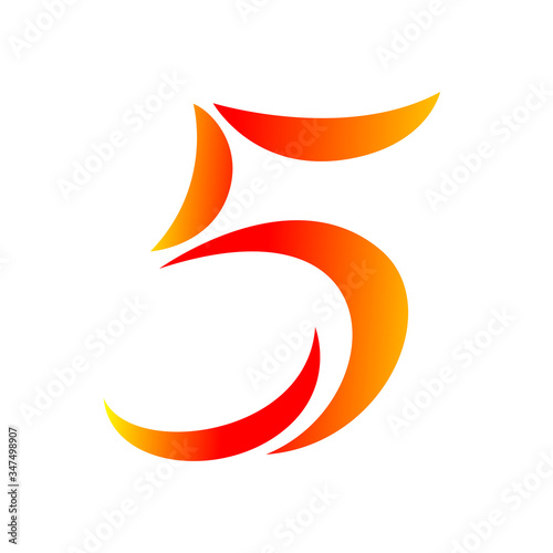 number 5 graphic modern isolated on white background, number five orange gradient color, 5 font for logo or graphic symbol modern