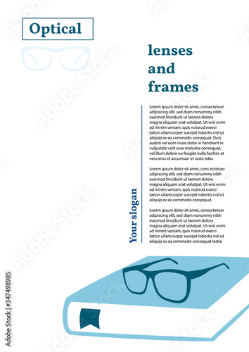 Letterhead for optics store. Contact points on a closed book
