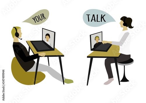 People sit and listen to information, study, communicate. Flat vector style.