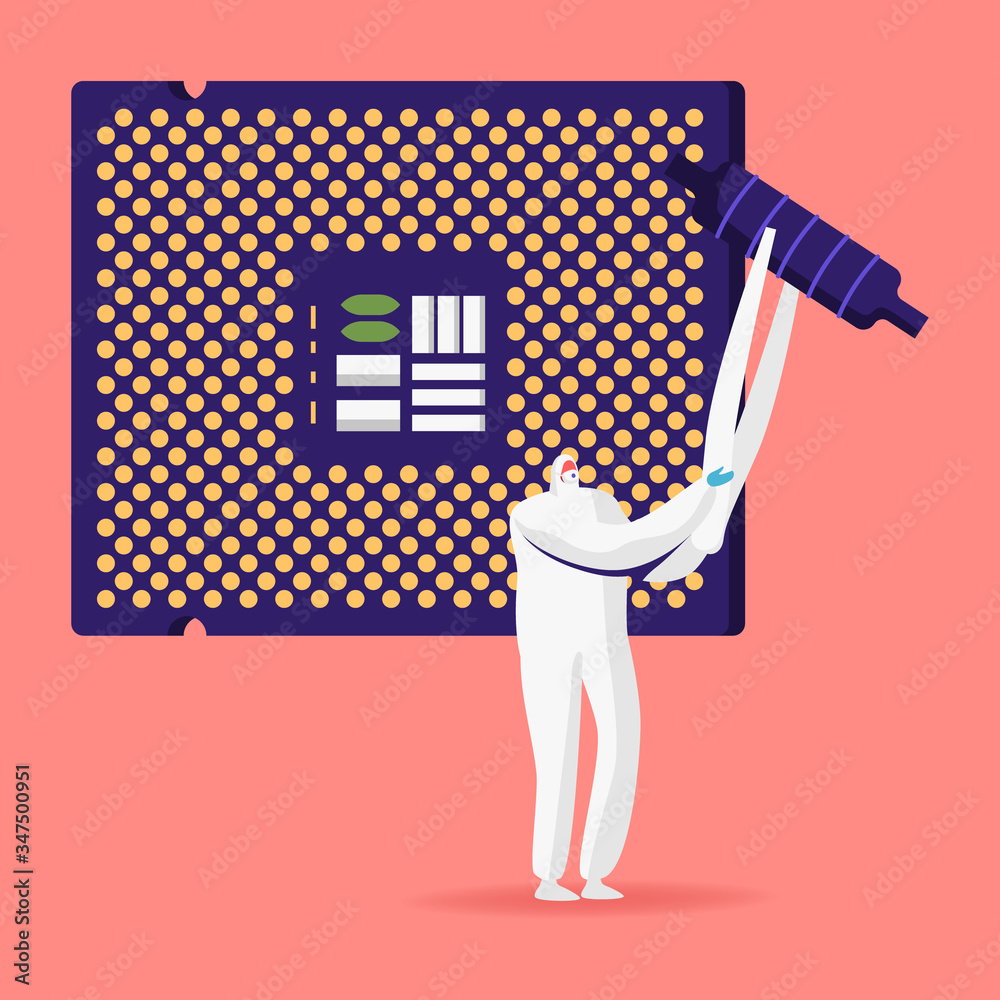 Tiny Character in Protective Suit Set Up Huge Semiconductor Circuit Board  or Motherboard Digital Chip. Technology Manufacture, Central Computer  Processors, Cpu Concept. Cartoon Vector Illustration Stock Vector | Adobe  Stock