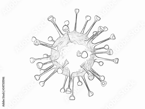 Colorless 3D COVID-19 . Black and white Corona virus for coloring