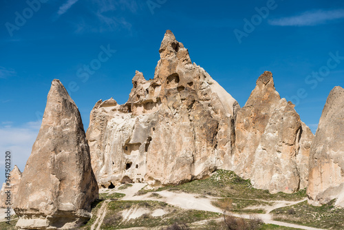 Spectacular karst Landform with limestones in the Goreme of Nevsehir  Cappadocia  Turkey.