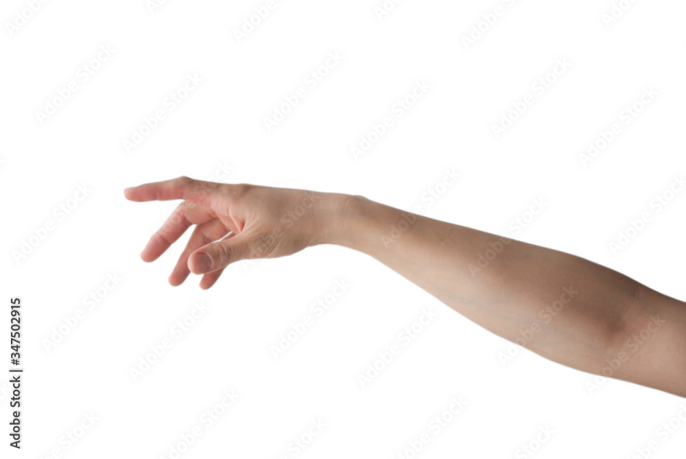 Close up Hand and arm on white background With clipping path. Can use for isolated or Show your product.