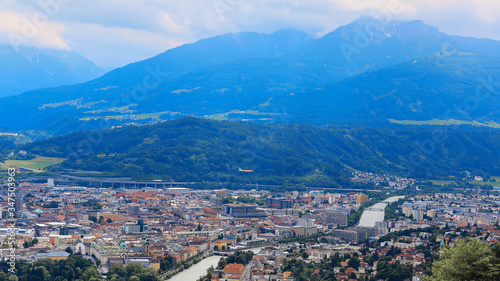 Innsbruck, Austria: wide angle aerial panorama of most popular Austrian city  © Andy Shell