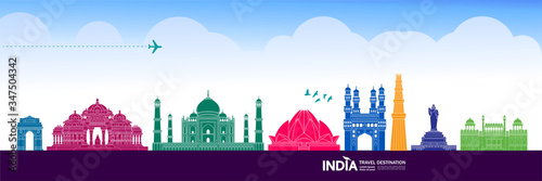 India travel destination grand vector illustration. 