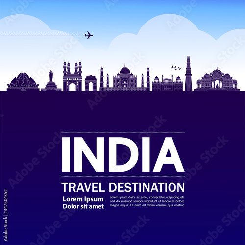 India travel destination grand vector illustration. 