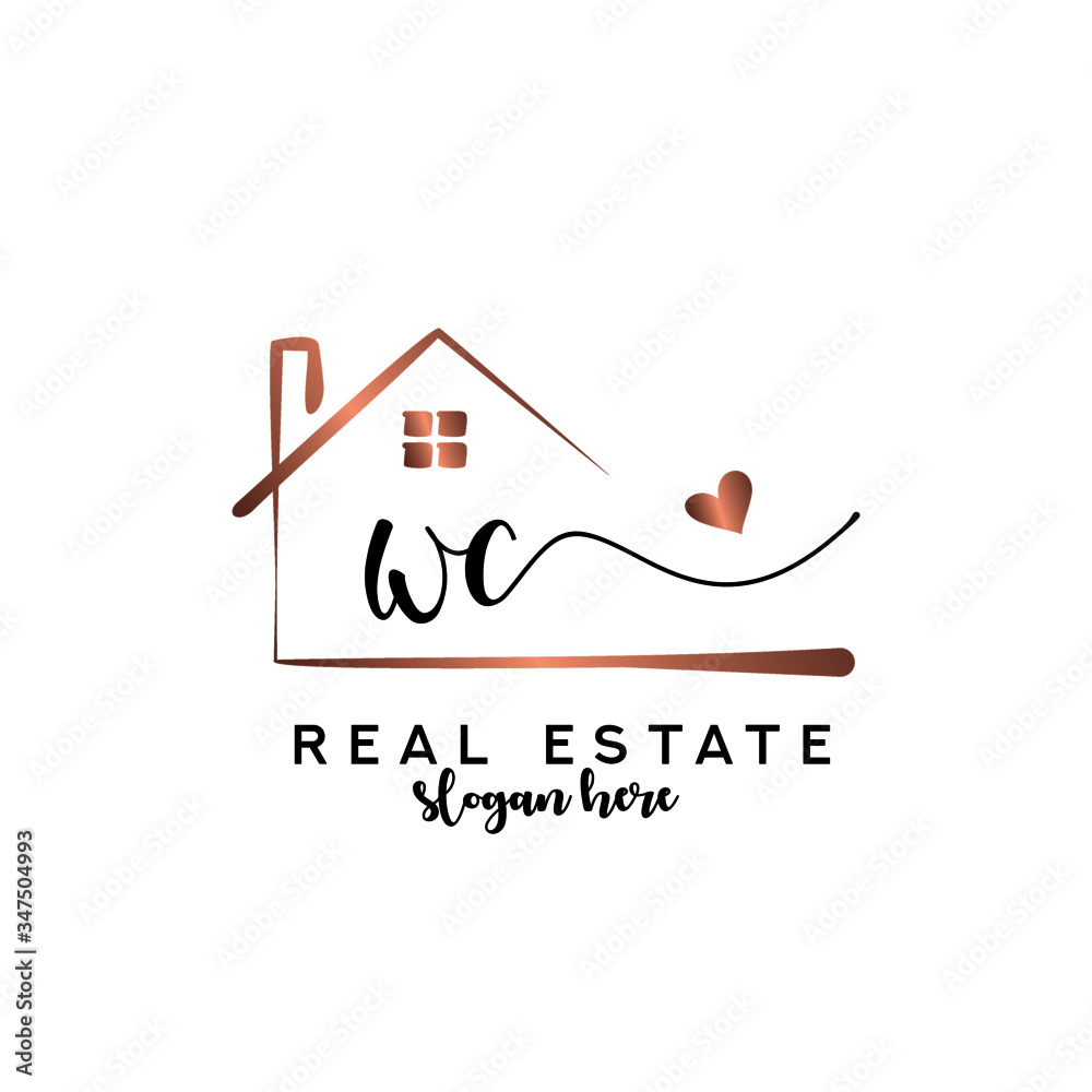 Initial handwriting WC with Real estate logo concept, real estate logo