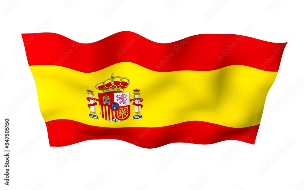 Fototapeta premium The flag of Spain. Official state symbol of the Kingdom of Spain. Concept: web, sports pages, language courses, travelling, design elements. 3d illustration