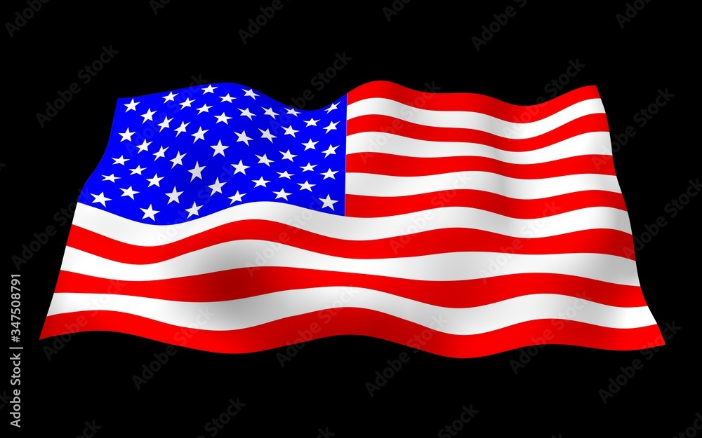 Fototapeta premium Waving flag of the United States of America on a dark background. Stars and Stripes. State symbol of the USA. 3D illustration