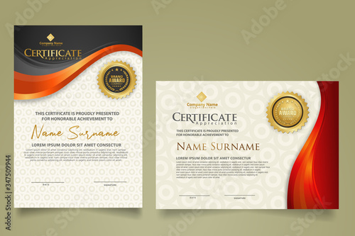 set modern certificate template with flow lines ornament and modern pattern background.