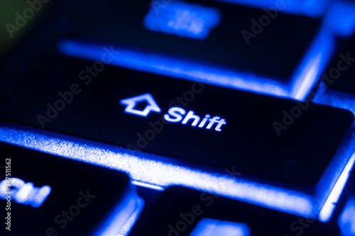 macro shot of a blue keyboard  button shift