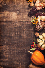 Autumn background. Thanksgiving, harvest, halloween concept flat lay